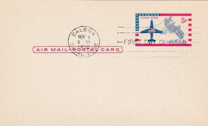 Canal Zone # UXC1, Airplane & Map of the Canal  Postal Card, First Day cancel