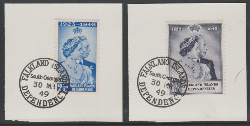 FALKLAND DEPS - 1948 RSW set of 2 on pieces with MADAME JOSEPH  POSTMARK