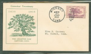 US 772 1935 3c Connecticut Tercentenary/Charter Oak (single) on an addressed first day cover with an unofficial Windsor, CT cach