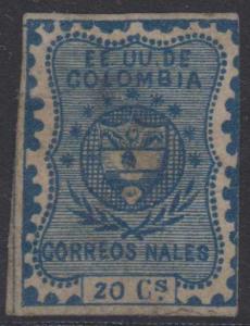 COLOMBIA 1866 COAT OF ARMS 20 Cents BLUE ESSAY UNUSED MOST SCARCE 