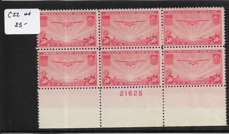 50c Clipper, Sc # C22, MNH Plate Block (64211)