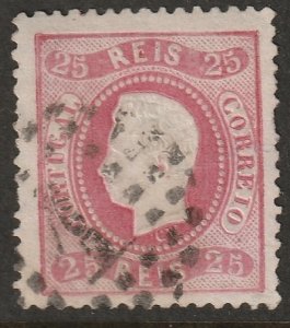 Portugal 1867 Sc 28 used 1 (Lisboa) cancel small thin/clipped corner
