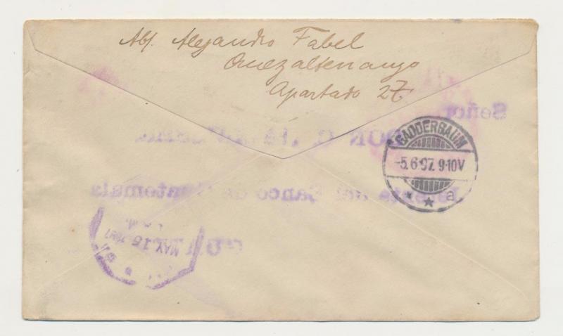 GUATEMALA TO GERMANY 1897 COVER, 10c RATE, VIA PUERTO BARRIOS & NEW YORK