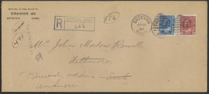 1925 Registered Cover Estevan SASK to Fillmore Returned RPOs