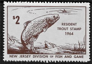 US 1964 NJ Resident Trout Stamp XF LH