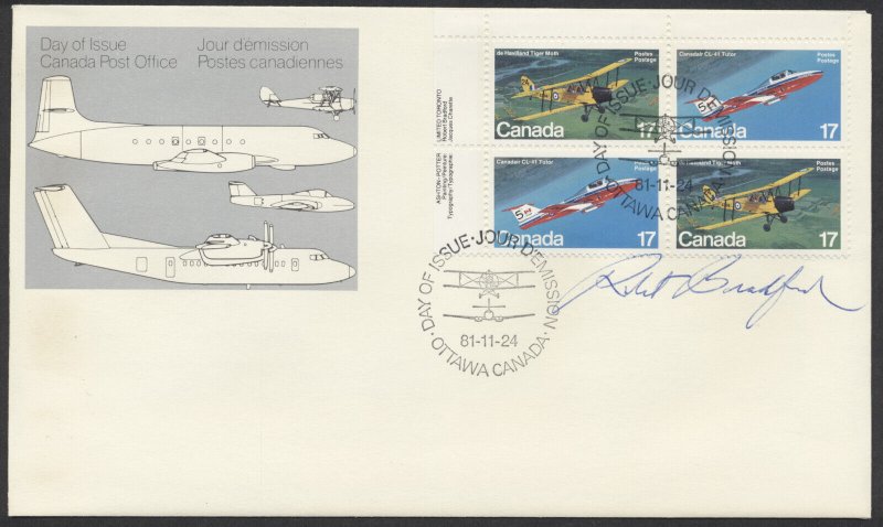 1981 #903-6 Canadian Aircraft FDCs Plate Blocks Signed by Artist Robert Bradford