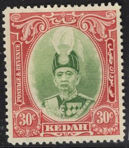 MALAYA KEDAH SG63 1937 30c GREEN & SCARLET MTD MINT