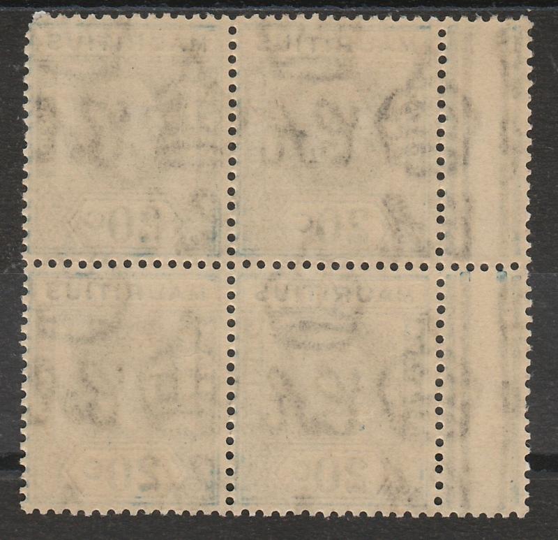 MAURITIUS 1921 KGV 20C MNH ** BLOCK DIE II WMK MULTI SCRIPT CA