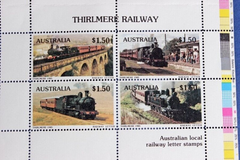 AUSTRALIA Railways 1985 Thirlmere Railway $1.50 error IMPERF sheet. MNH **