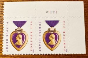 US# 4704 Purple Heart & Ribbon pair w/plate # forever 2012 Mint NH