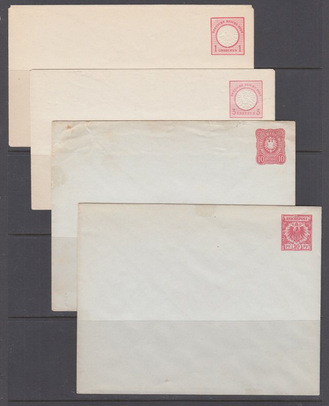 Germany Mi U5A ii/U13B unused. 1873-90 Envelopes, 4 different, F-VF.