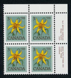 Canada 783 TR Block Plate 2 MNH Flower, Canada Lily