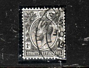 Straits Settlements-Sc #179-used-1c black-KGV-1921-32-