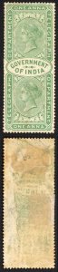 India Telegraph T32 1a Green Wmk T25 M/M (grubby on reverse) Cat 28 pounds
