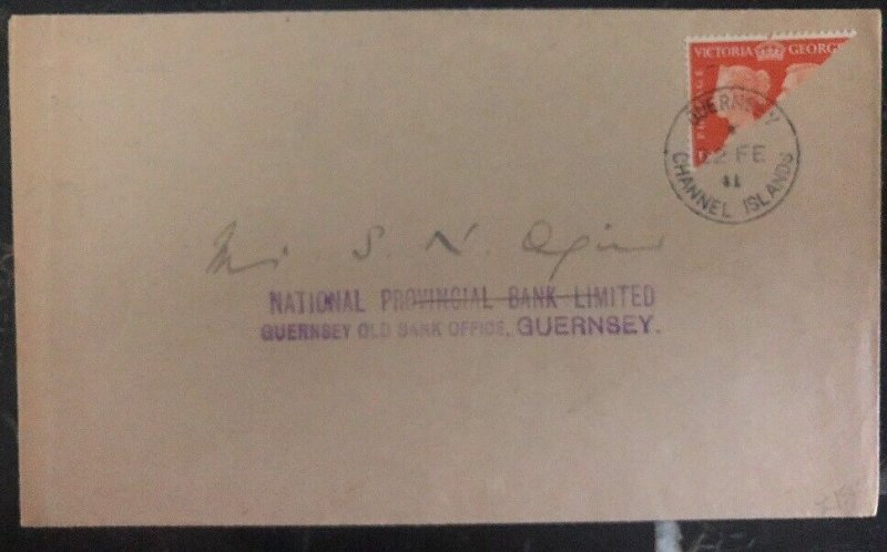 1941 Occupied Guernsey Channel Islands England COver Bi Sect Stamp To Bank