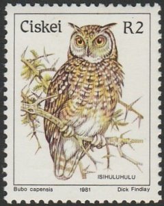 South Africa-Ciskei #27 1981 R2 Cape Eagle-Owl MNH.