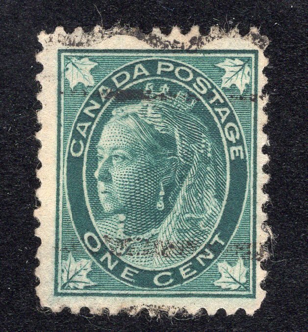 Canada 1897 1c blue green Victoria, Scott 67 used, value = $2.00