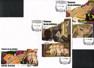 GUINEA BISSAU 2023 PAINTINGS OF NUDES SET OF TWO SOUVENIR SHEETS ON FDCS