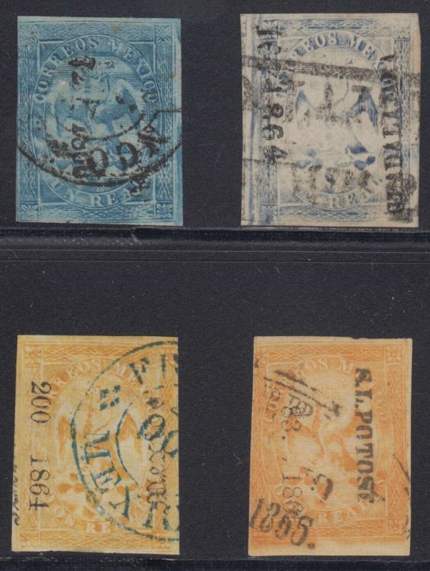 MEXICO 1864-66 EAGLES Sc 21-23 (4x) MEXICO, GUADALAJARA & S. L. POTOSI USED 