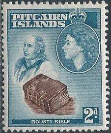 Pitcairn Islands 22 (mh) Elizabeth II, John Adams, Bounty Bible, blue & brn