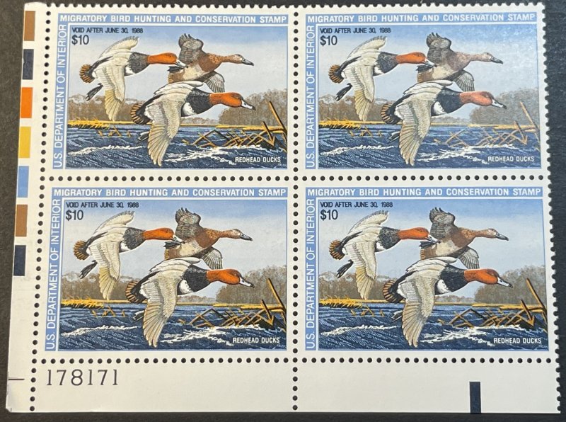 U.S.# RW54-MINT/NEVER HINGED---FEDERAL DUCK STAMP/PLATE # BLOCK OF 4----1987