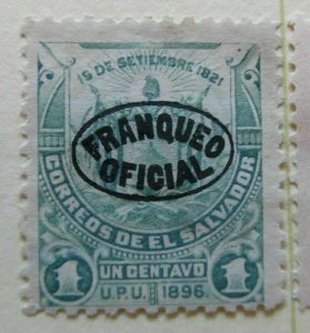 A6P38F202 Salvador Official Stamp 1896 Unwmk optd 1c mh*-