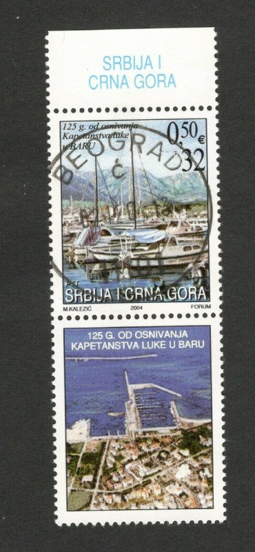 SERBIA & MONTENEGRO- used stamp+label-125th Ann Captaincy Port in Bar  - 2004.