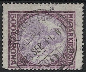 HUNGARY 1921 Sc 381 Used VF 500k Madonna & Child Used, DEBRECZEN postmark