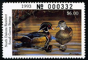 United States, Duck Hunting - State #ND65 Cat$12.50, North Dakota, 1993 $6 Wo...