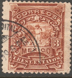 MEXICO 281 3¢ MULITA UNWATERMARKED USED F-VF. (171)