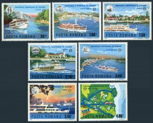 Romania 2737-2743,2744,MNH. European Danube Commission,1977. Boats.God Danubius.