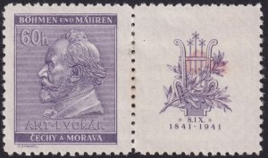 Bohemia & Moravia 1941 #54 vf - mixed; 60h Dull Lilac w/label(s)