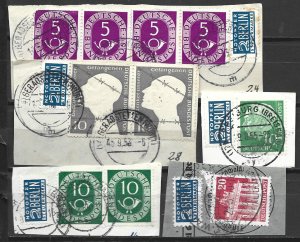 COLLECTION LOT 14835 GERMANY BERLIN 15 STAMPS ON FRAGMENTS 1951+