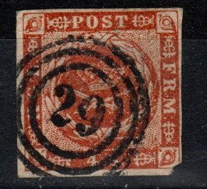 Denmark #4  F-VF Used  CV $15.00 (X125)