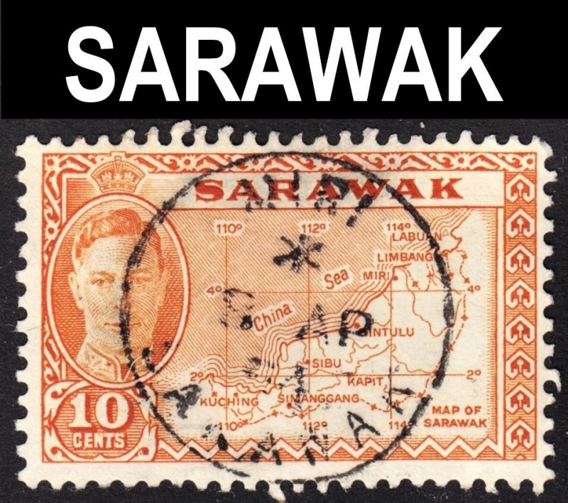 Sarawak Scott 195 F to VF used. Splendid SON Miri cds.  FREE...