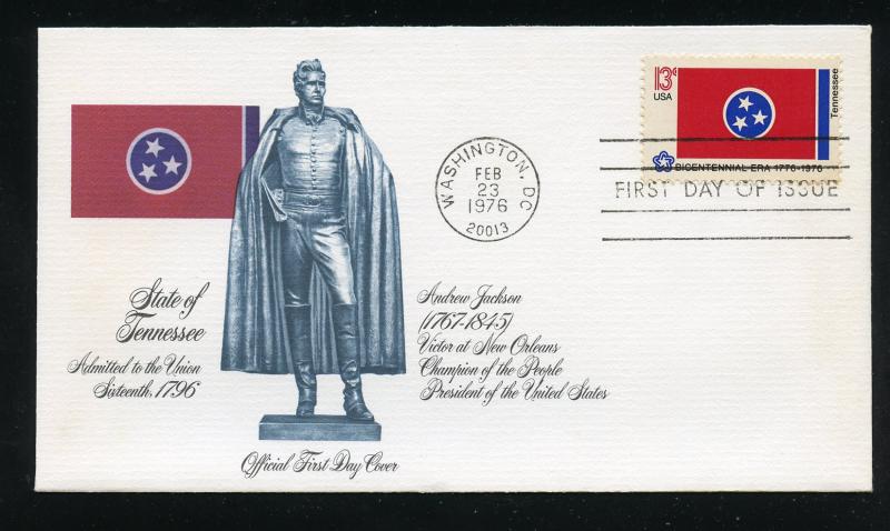 US 1648 American Bicentennial - Flag of  Tennessee UA Fleetwood FDC