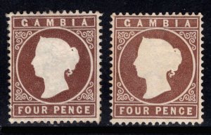 MOMEN: GAMBIA SG #15B, 16B CROWN CC UPRIGHT UNUSED £650 LOT #68832*