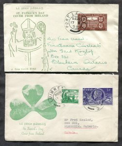 p153 - IRELAND 1950-51 Lot of (2) Covers to Canada. St Patrick's Day Cachets