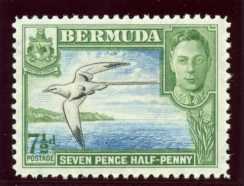 Bermuda 1938 KGVI 7½d black, blue & bright green superb MNH. SG 114b. Sc 121D.