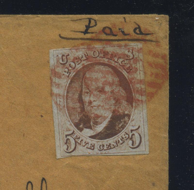 Scott #1 Franklin Used Stamp  on Nice Cover to Frederick Maryland (Stock 1-191)