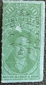 US Used Internal Revenue Service 1901 Cigarette Stamp Single Dewitt Clinton L28