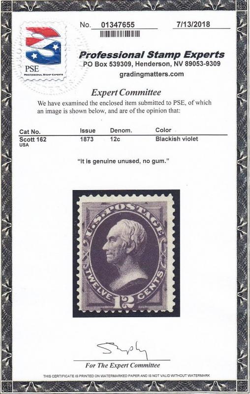 162 Fine unused ( mint no gum ) PSE cert with Rich color cv $ 800 ! see pic !