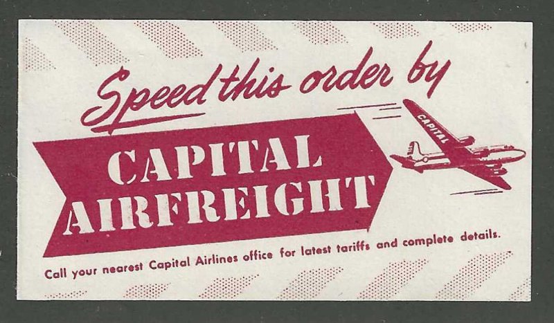Speed This Order By Capital Airfreight, Poster Stamp / Air Label, N.H.