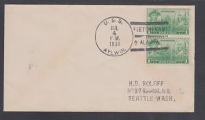 USS AYLWIN, July 4, 1938 KETCHIKAN / ALASKA CDS & 3 Bars cancel