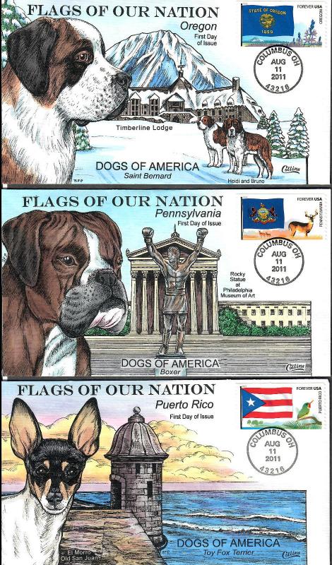 US Collins FDC SC#4313-4322 Flags Of Our Nation Dogs Of America