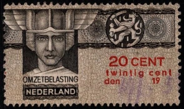 1930's Netherlands Revenue 20 Cents (Omzetbelasting) Sales Tax Used