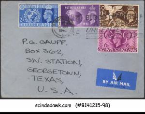 GREAT BRITAIN - 1948 AIR MAIL ENVELOPE TO USA WITH KGVI OLYMPICS STAMPS