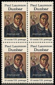 1975 Paul Dunbar Poet Block Of 4 10c Postage Stamps, Sc# 1554, MNH, OG