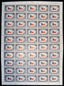 US #910 Czechoslovak, Sheet of 50, F/VF to XF mint never hinged, Overrun Coun...