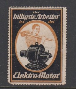 German Advertising Stamp,  Cheapest Worker is the Electric Motor -  NG, crease 